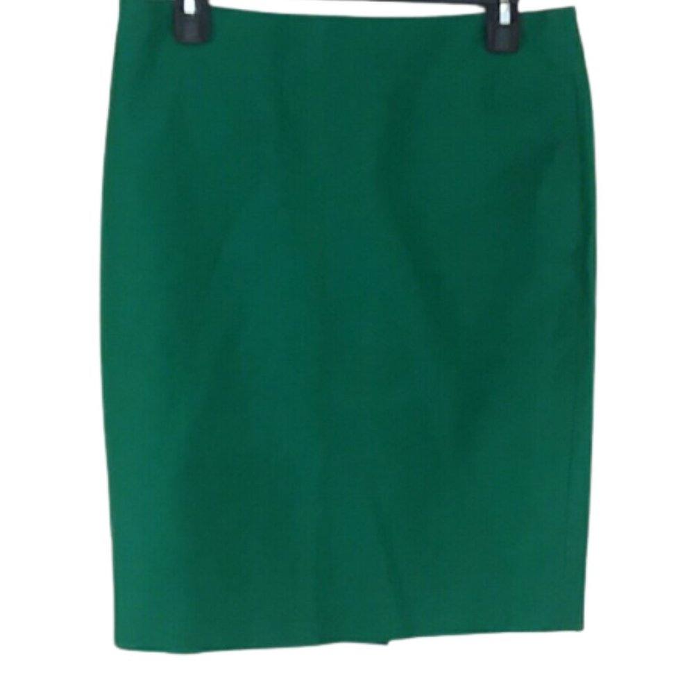 J Crew No 2 Style Two Back Pockets Cotton Blend Green Pencil Skirt Size 2
